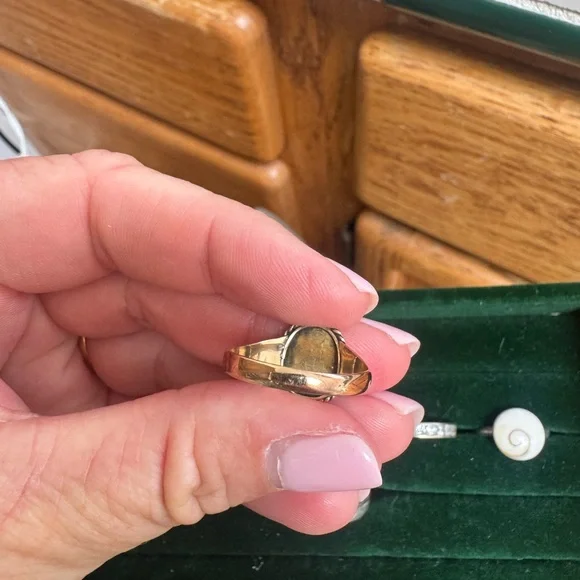 Antique 9k gold signet ring with seed pearls and turquoise flower - Picture 4 of 7